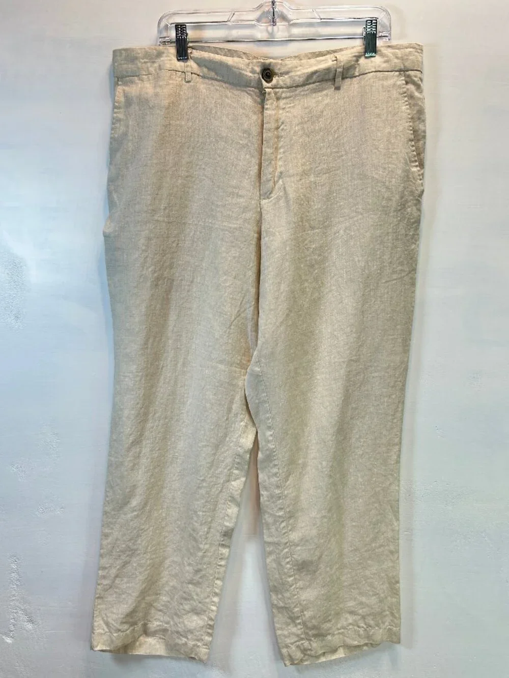 100% Linen Pants Men 38x32 Natural Oatmeal Beige WideLeg Relaxed Coastal Grandpa